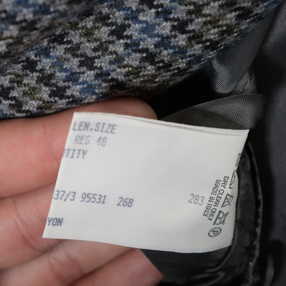 Brooks Brothers Sport Coat Houndstooth Check Blazer Blue Brown Tweed Wool Sz 48R